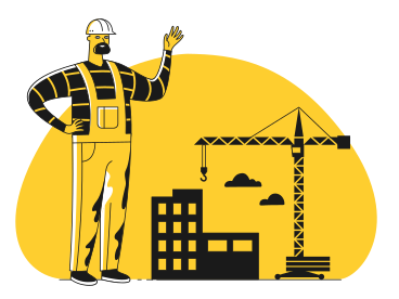 Illustration of a man saying hello while working on a construction site