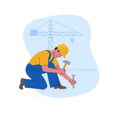 Illustration of a man hammering a nail while working on a construction site